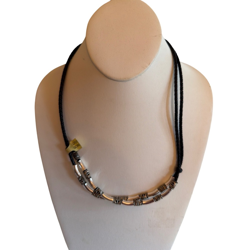 Lizzy James Necklace Black Maxi Gloss Leather Silver Wrap Bracelet Handmade USA